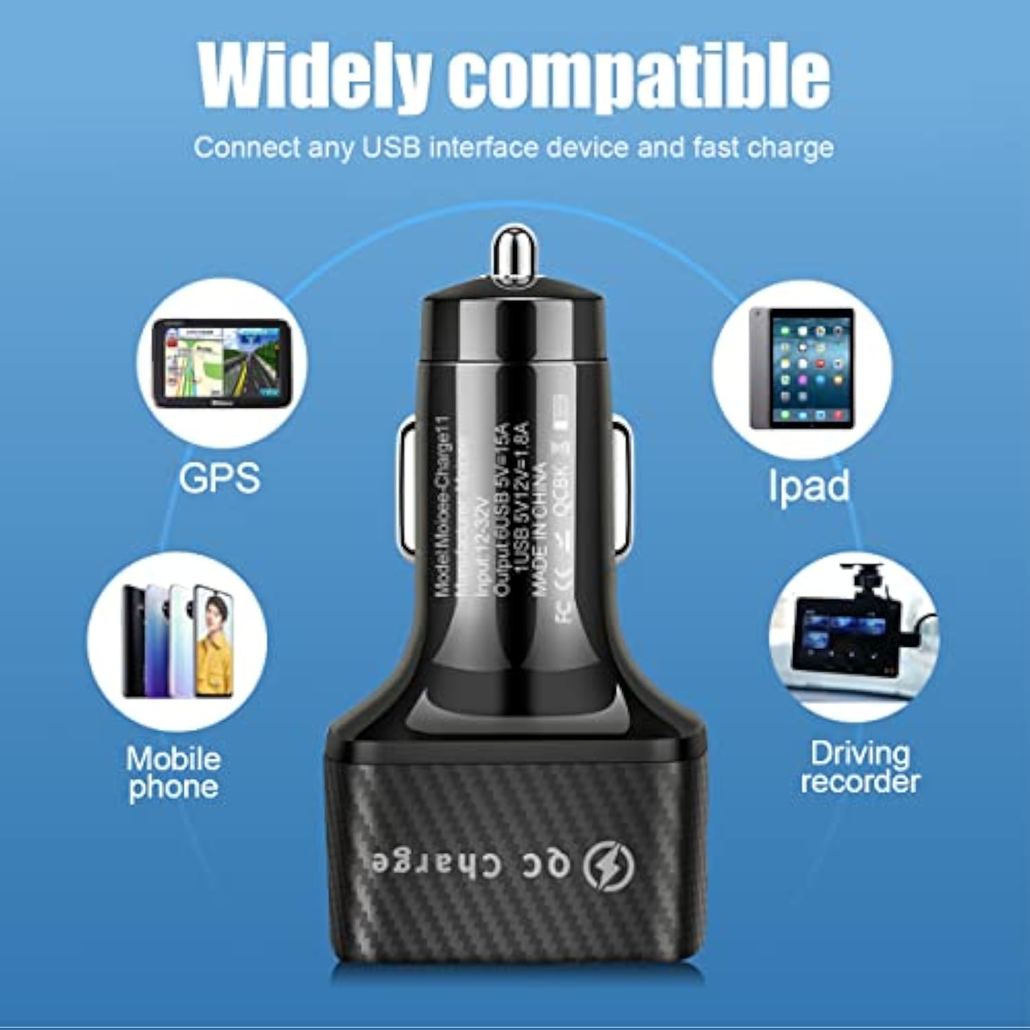 Car Charger Adapter, 6 Ports Usb Qc3.0 Fast Phone Charger, 32V Upgraded Quick Charging Adapter Compatible With Iphone 13/13 Pro Max/12/Xs/Xr, Samsung Galaxy (Black/1Pcs)