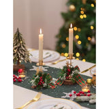 Candle Holders Christmas Decor: Gold Reindeer Candlestick Red Berry Decoration For Taper Table Centerpiece Festive Ornaments Mantel Home, Set Of 2