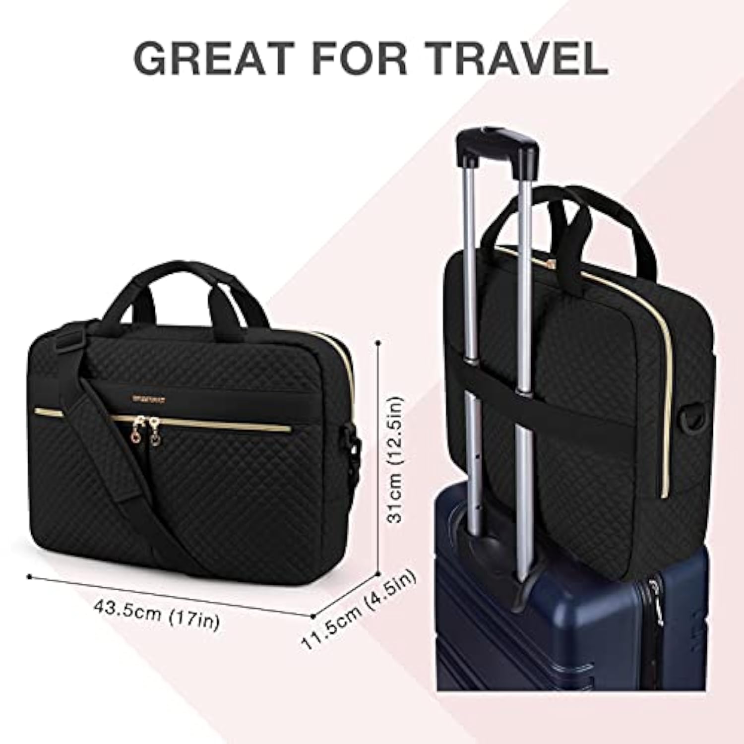 Bagsmart 17.3/15.6 Inch Laptop Bag, Briefcase For Women Computer Messenger Bag Office Travel Business, Black