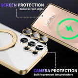 Magnetic Stand & Full Camera Lens Protector Case For Samsung Galaxy S25 Ultra[Compatible With Magsafe][Military Drop Protective] Not Yellowing Clear Slim Soft S25 Ultra Phone Case For Women Men,Gold