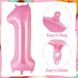 First Birthday Donut Decorations - Foil Number 1 Balloon, Large Mylar Pink 1 Balloon For Sweet One 1St Birthday Party