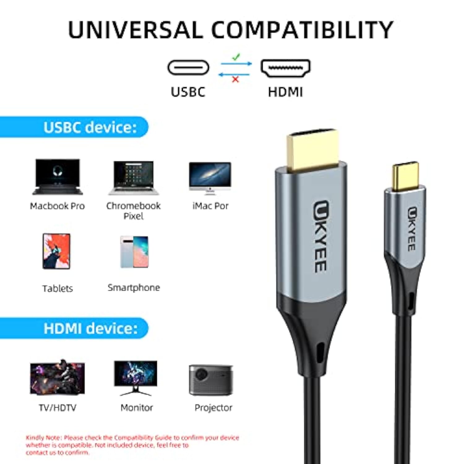 Usb C To Hdmi Cable 6Ft 2-Pack, 4K@60Hz Usb Type-C To Hdmi 6 Feet, Usbc To Hdm