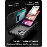 Cx Slim For Iphone 16 Case Wallet | Protective Shockproof Heavy Duty Cover With Hidden Card Holder & Card Slot | Mirror & Wrist Strap Included - Black