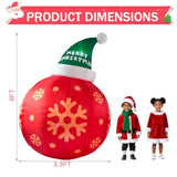 8Ft Red Christmas Ball With Santa Hat Inflatable Outdoor Indoor Decor, Giant Blow Up Ip44 Weatherproof Xmas Decorations