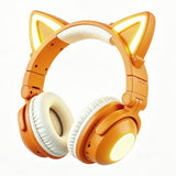 Bluetooth Cat Ear Headphones for Kids & Adults,Cute Headphones,Foldable LED Wireless Headset with Built-in Mic,Over Ear Wired Headphones Compatible