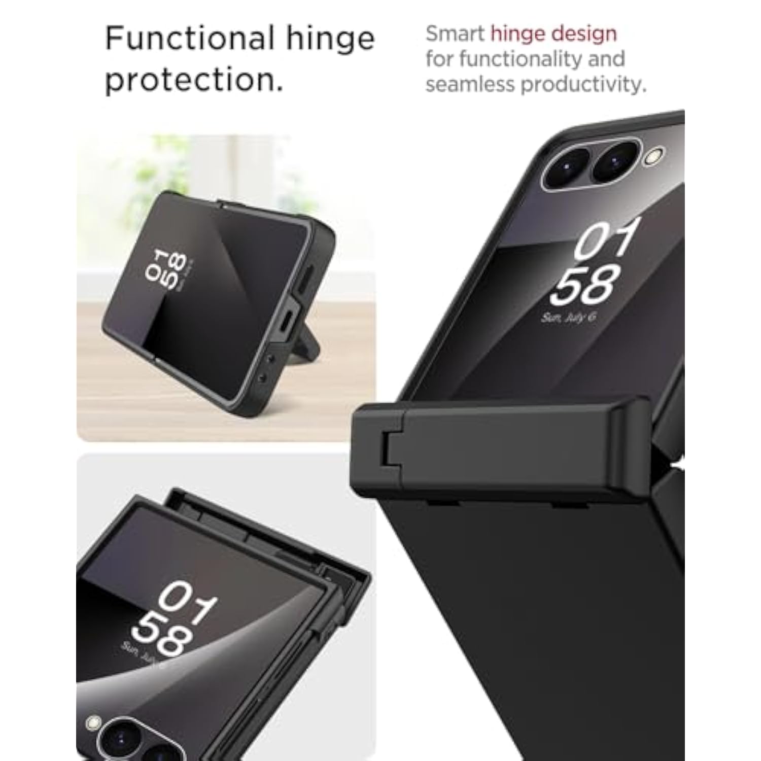 Miimall Kickstand Case for Samsung Flip 7 with Hinge Protection,[Military Grade Shockproof][Screen Protector] Anti-Scratches Nonslip Grip Full Body Cover,Rugged Flip 7 Phone Case with Stand,Black