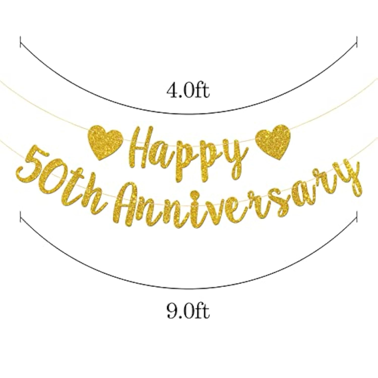 Gold Glitter Happy 50th Anniversary Banner – 50 Years Loved Wedding & Birthday Party Decoration