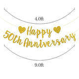 Gold Glitter Happy 50th Anniversary Banner – 50 Years Loved Wedding & Birthday Party Decoration