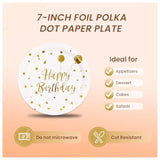 75Pcs Happy Birthday Paper Plates 7" White Gold Dot Set with Napkins & Forks, 25 Guests