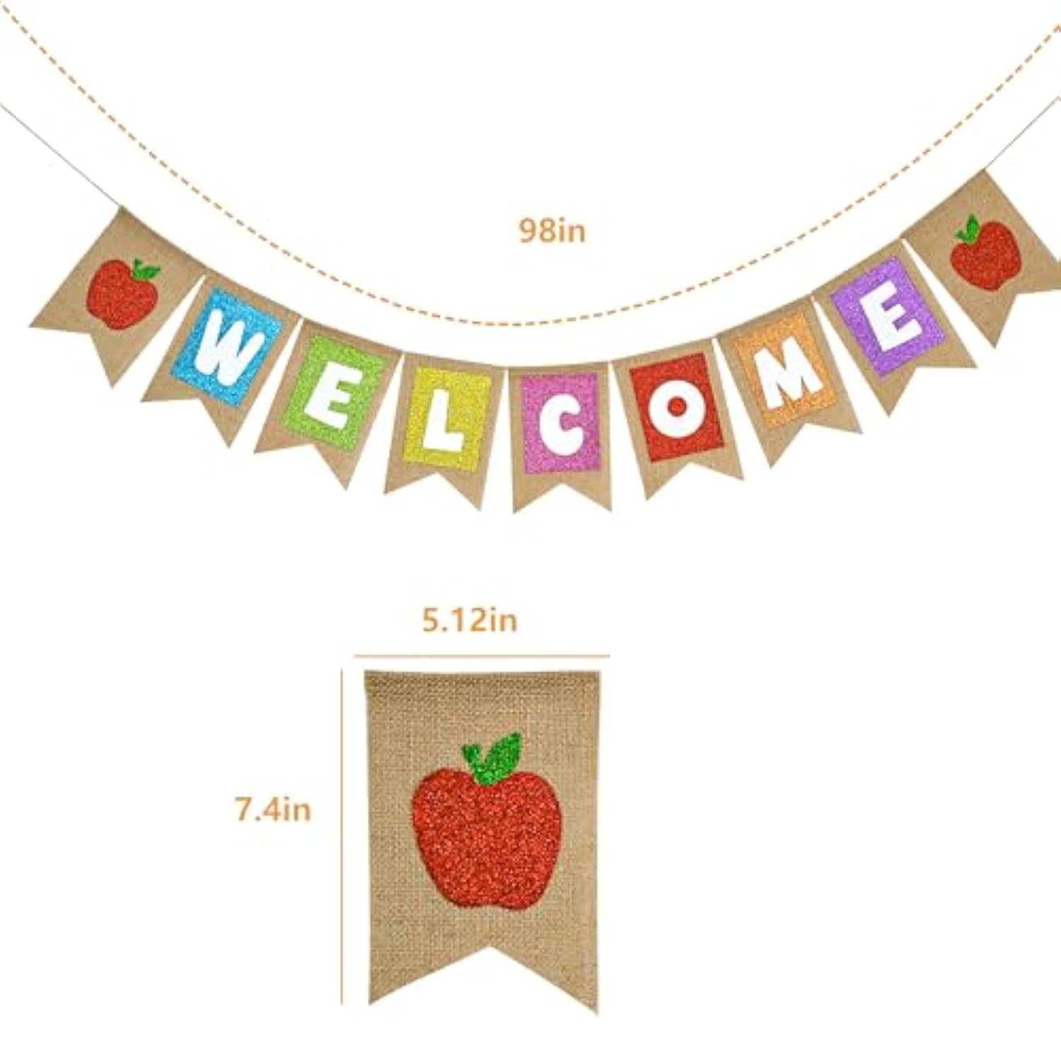 Welcome Burlap Banner Back To School Party Decorations Glitter Welcome Banner With Apple Sign - First Day Of School Party Supplies For Classroom,Teacher,And Office Hanging Decor