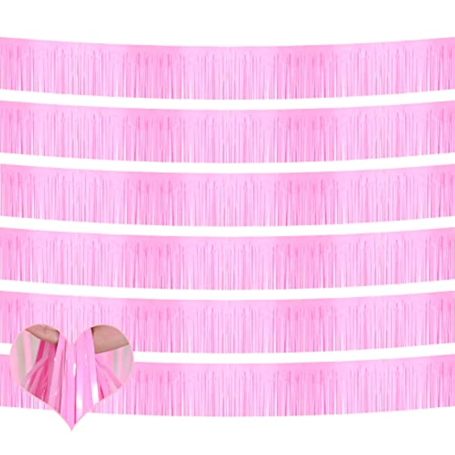 6 Pack 10 Feet Foil Fringe Garland Metallic Tinsel Banner Wall Hanging Curtain Streamers Backdrop For Parade Floats Bachelorette Wedding Birthday Party Thanksgiving Christmas Decorations(Pink)