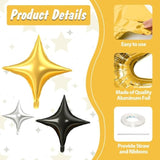 15 Pcs Black Gold Silver Star Foil Balloons Mixed Sizes Party Decor