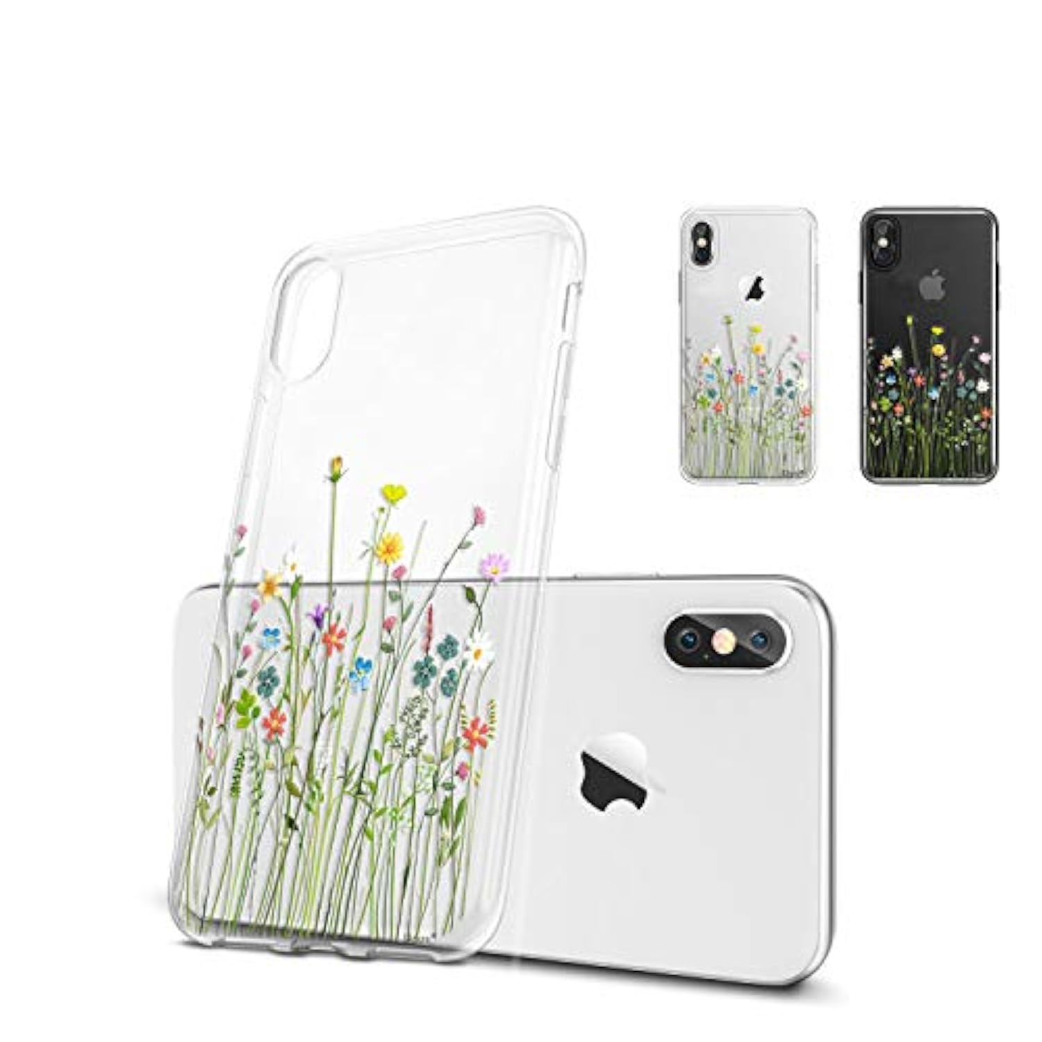 Case Compatible With Xs X Case Clear With Design Slim Protective Soft Tpu Bumper Embossed Pattern Protective 5.8 Inch (Flower Bouquet)