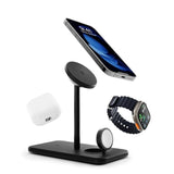 Hirise 3 Deluxe, Compact Luxury Wireless Magsafe Charging Stand For Iphone, Airpods And Apple Watch - Includes Us Power Supply With 5 Foot Cord, Plus International Plug Adapters, Black
