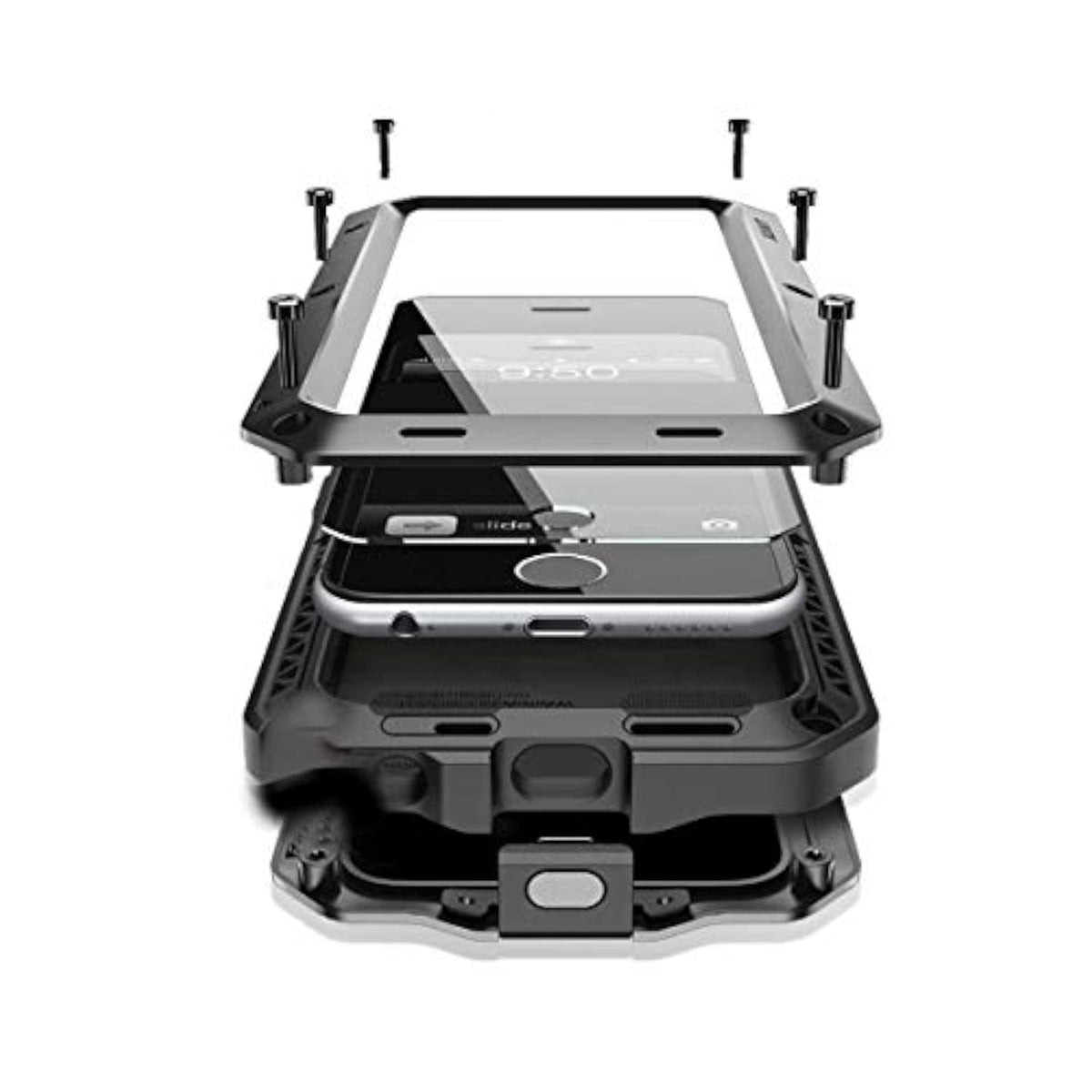Heavy Duty iPhone 15 Plus Case with Metal Frame and Silicone Screen Protector - Black