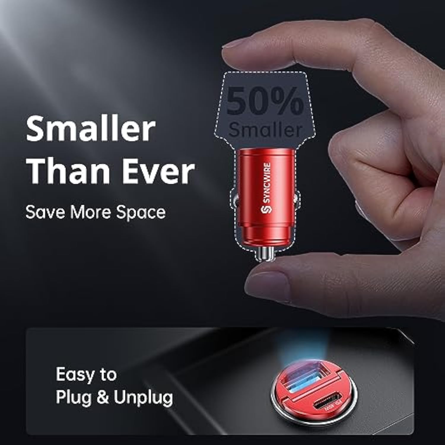 USB C Car Charger Syncwire 90W [PD 45W & QC 45W] USB Car Charger Adapter Fast Charging [Super Mini & All Metal] Compatible with iPhone 15/14 Pro Max Plus 13 12 Samsung S23/S22/S21, Pixel, iPad, Red