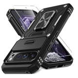 Case For Google Pixel 9 Pro Xl With Slide Camera Cover+Screen Protector(1 Pack), Rotated Ring Kickstand Military Grade Shockproof Protective Cover-Black
