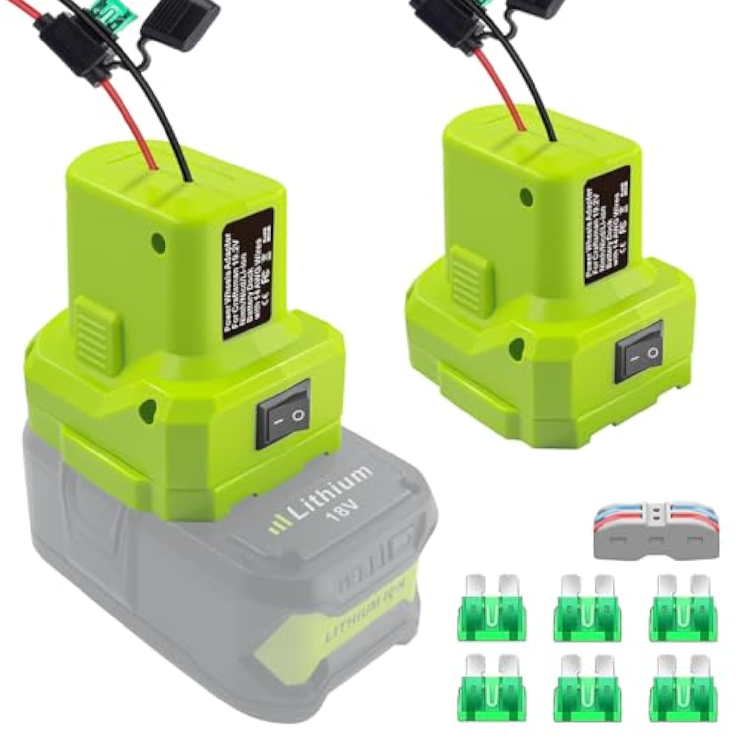 2 Pack Power Wheel Adapter For Ryobi 18V Battery Dock Battery Adapter With Fuse And Wire Terminal,14 Gauge Wire Power Convertor For Rc Car, Robotics,Diy Use