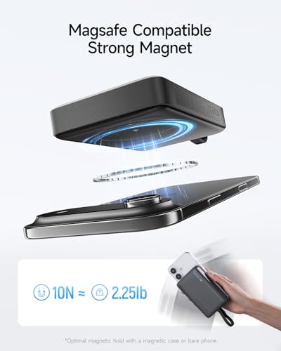 Magnetic Power Bank, 10000mAh Portable Charger, 20W Fast Charging & 7.5W Wireless, Built-in USB-C Cable, Battery Pack for iPhone 15/16/17 Series,