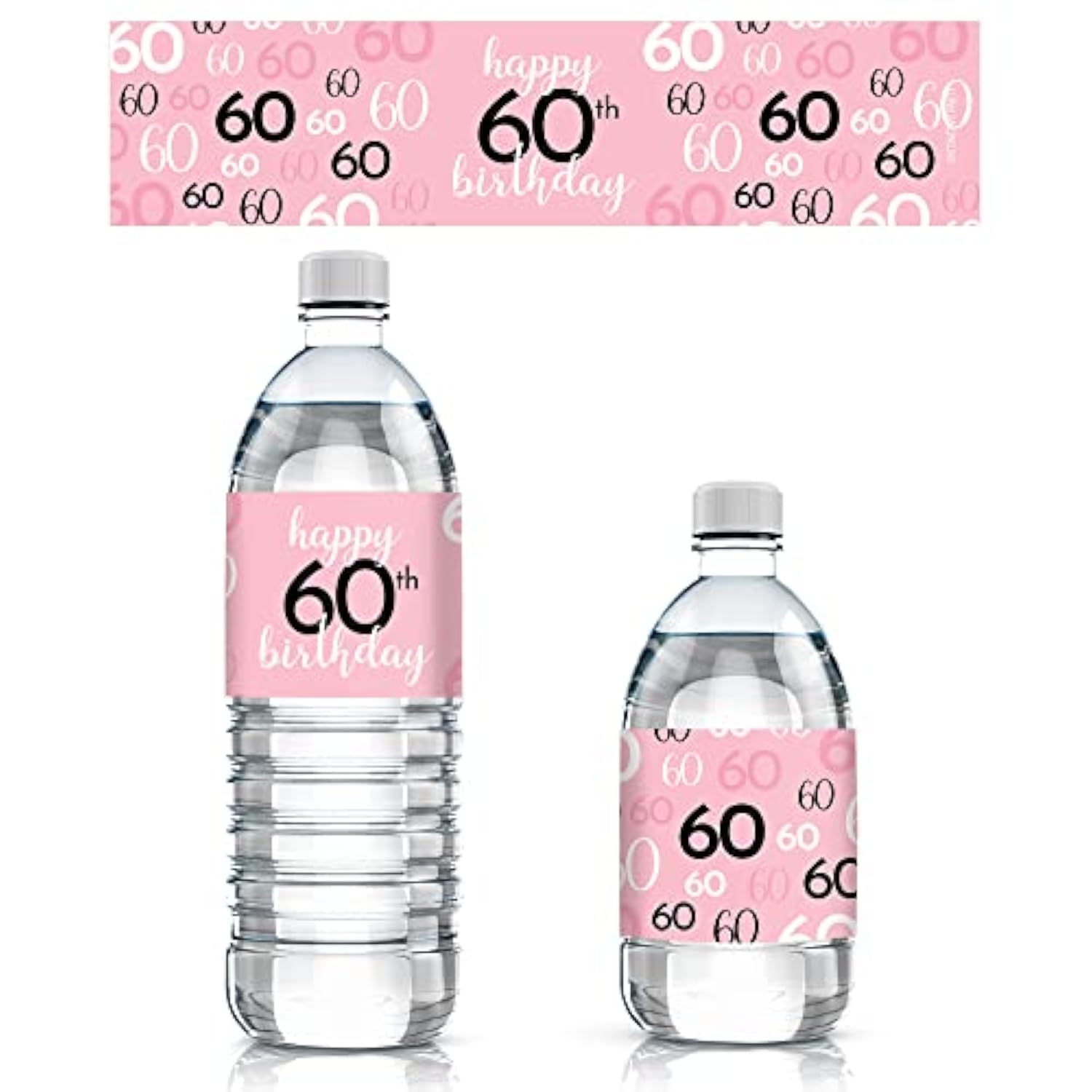 Pink, Black, And White 60Th Birthday Party Water Bottle Labels - 20 Waterproof Wrappers, 60Th Birthday Decorations For Women