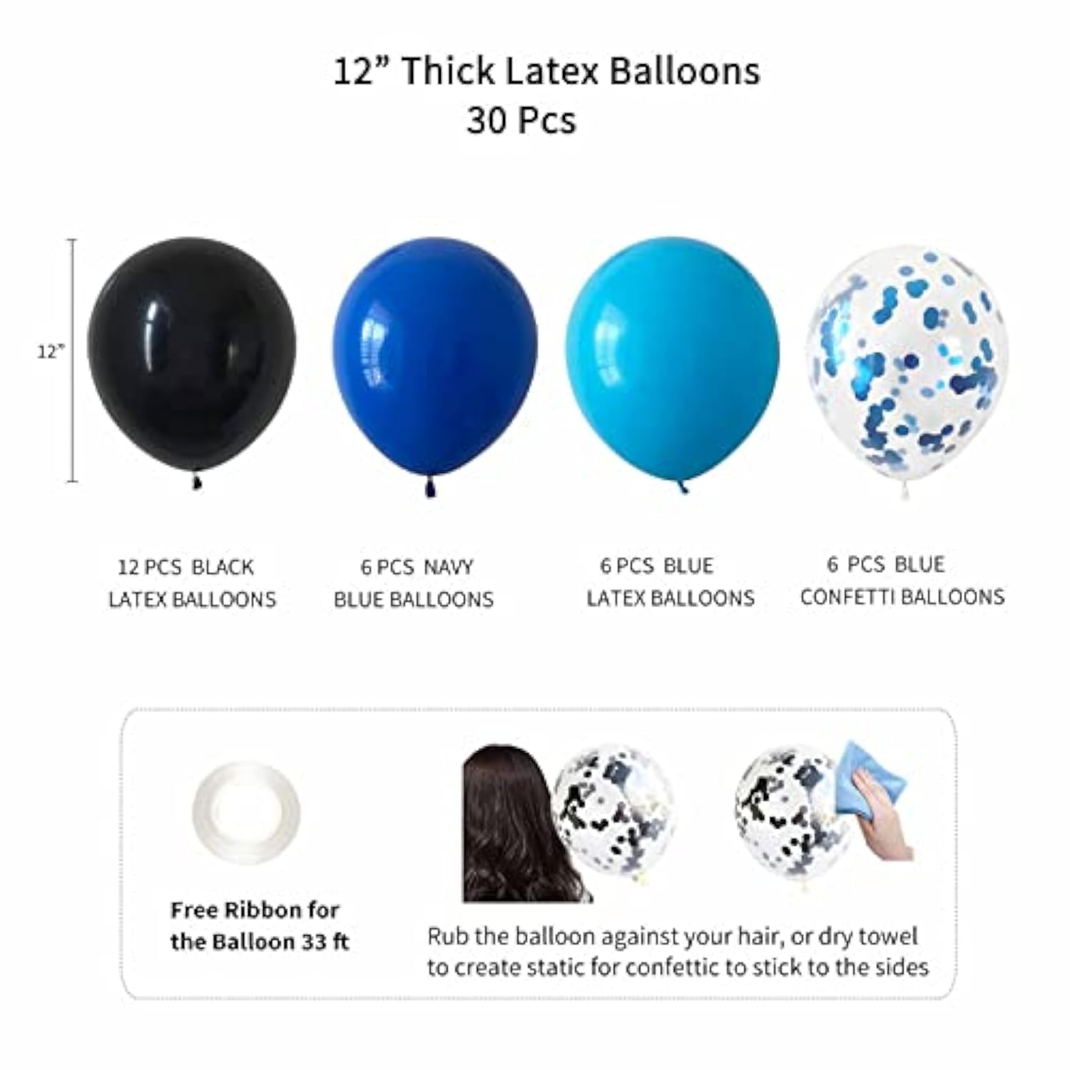 Blue & Black Birthday Decoration Kit: Banner, Balloons, Foil Curtain