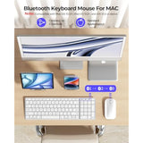 seenda Bluetooth Keyboard and Mouse for Mac, SKM64-2 Multi-Device Rechargeable Slim Wireless Keyboard Mouse Stainless Steel Full Size, Compatible with MacBook Pro/Air, iPad, Mac - White Silver