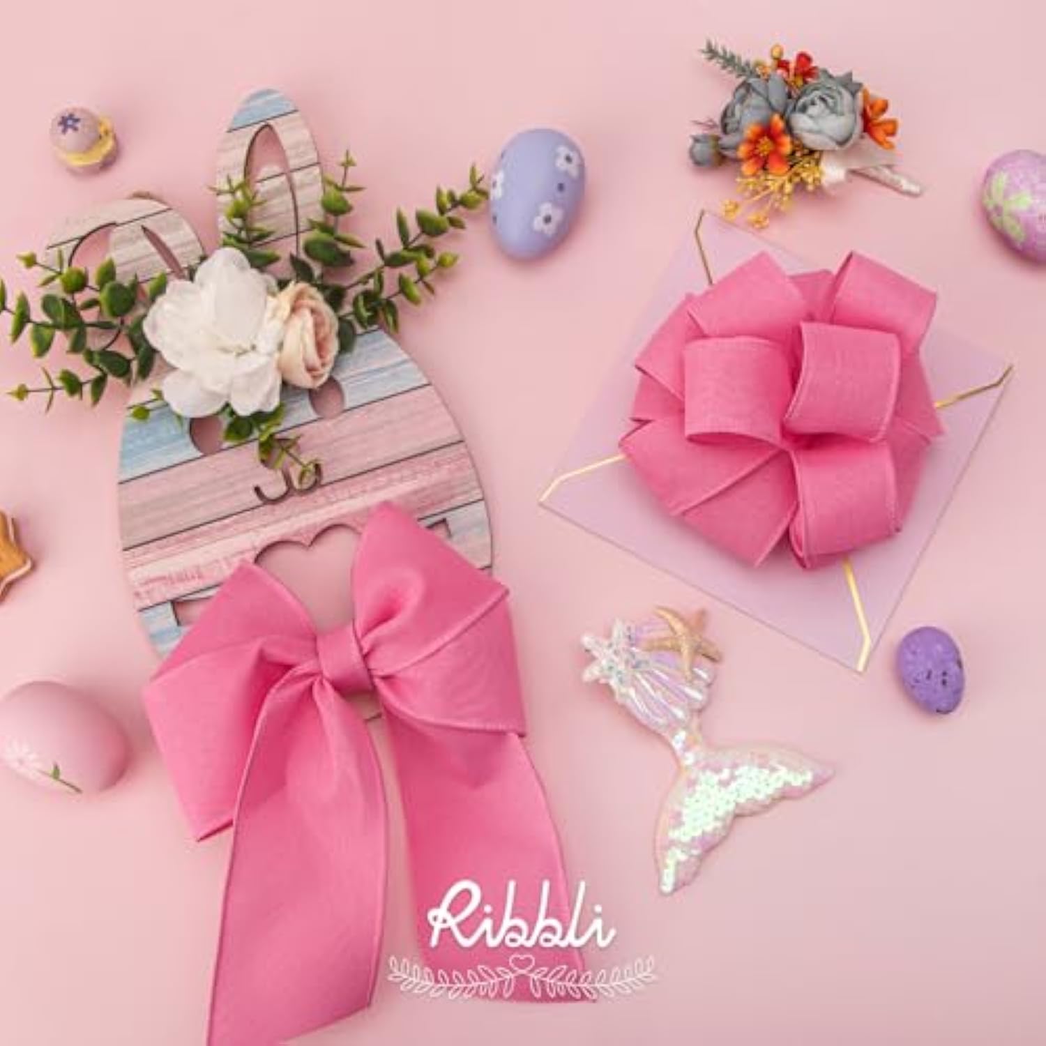 Pink Linen Wired Ribbon,1-1/2 Inch X Continuous 10 Yard, Pink Burlap W