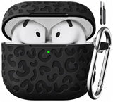 Leopard Carving for AirPods 4 Case 2024,Pattern Design Cute Soft Silicone Protective Cover for Man/Women/Girly - with Keychain &Cleaning Kit(Black)