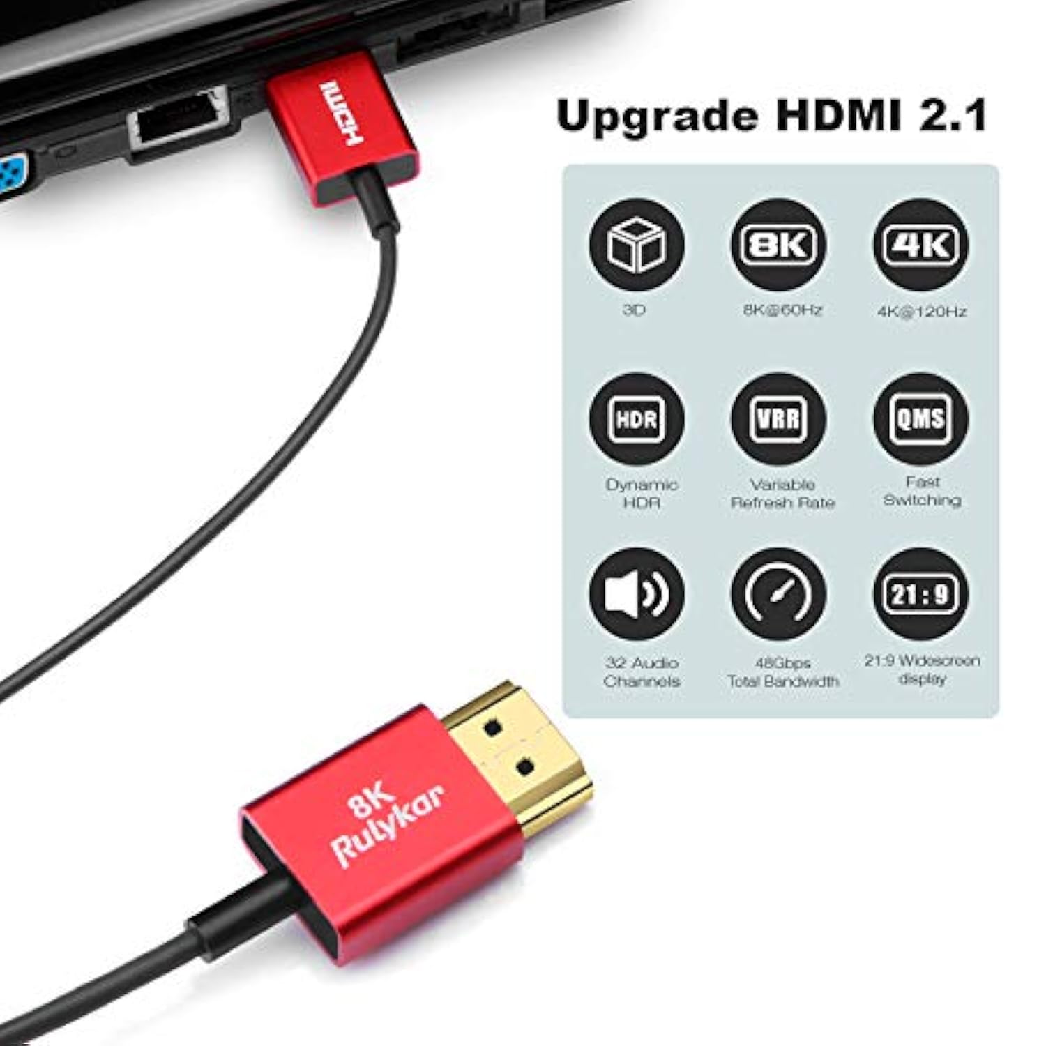 Short 8K Hdmi 2.1 Cable 3Ft/1M,Ultra High Speed 48Gbps, Ultra Thin Hdmi F2.5Mm