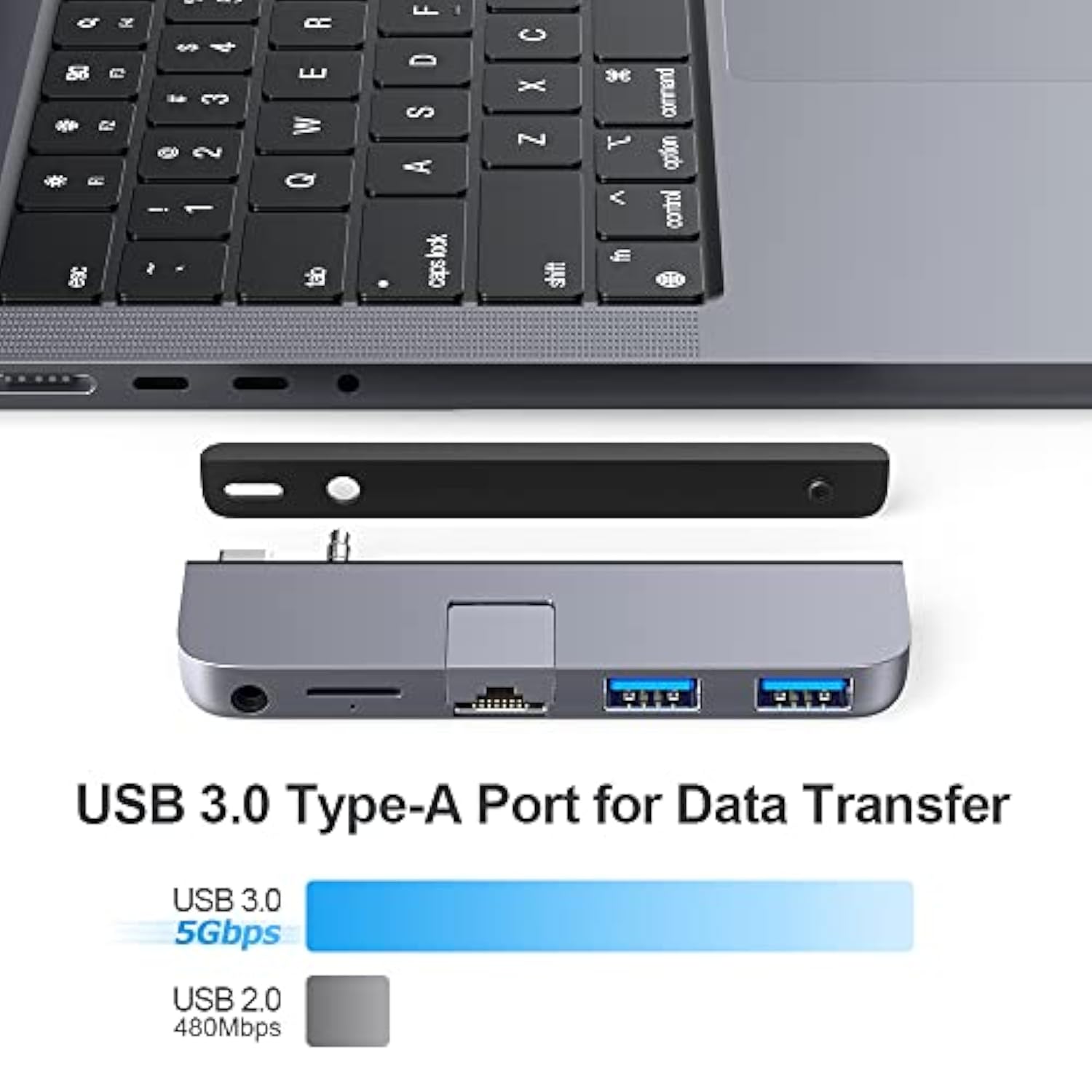 5-In-1 Usb C Hub Adapter, Usb 3.0, Gigabit Ethernet, Microsd Card Reader, 3.5M