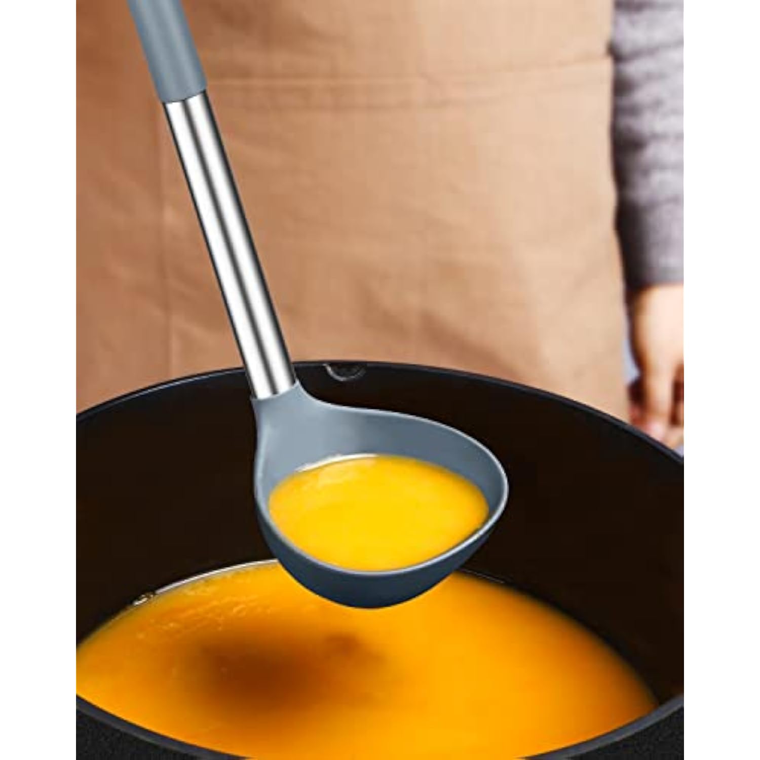 Pack Of 2 Ladle Spoon,Silicone Large Spoon For Soup,Non Stick Kitchen Utensils With High Heat Resistant,Bpa Free Perfect Kitchen Tools For Cooking, Stirring,Serving Soups (Grey-Blue)