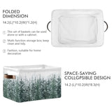 Winter Pine Forest Tree Storage Basket With Waterproof Liner And Pu Handles Christmas Snow Scene Storage Bins Boxes 14.2" Collapsible Decorative Organizer Baskets For Bedroom Closet Office 1 Pack