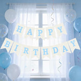Burlap Happy Birthday Banner, Blue Assembled Happy Birthday Banner Sign Garland For Boys Girls Rustic Party Decorations