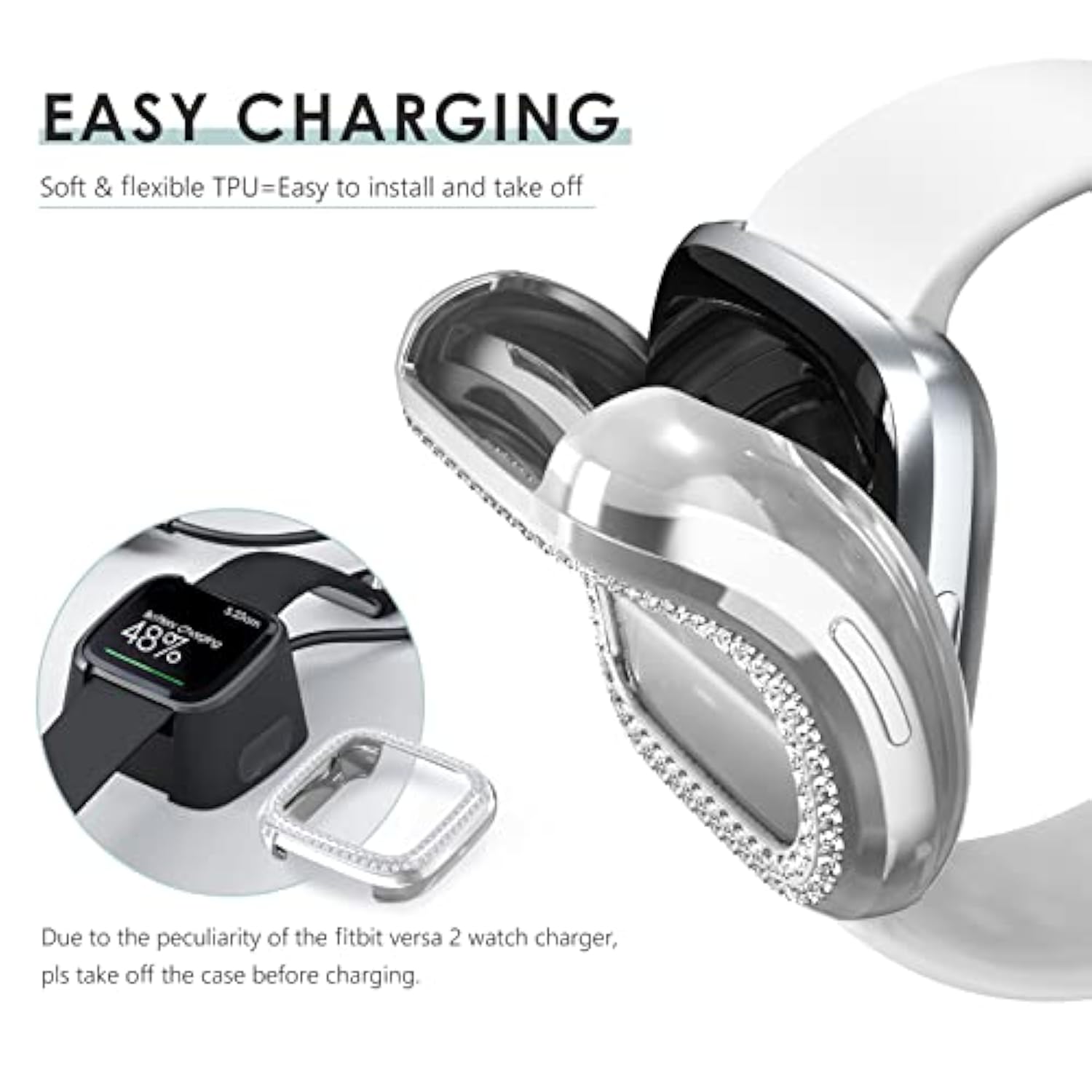 10 Pack Compatible With Fitbit Versa 2 Screen Protector Case, Soft Tpu Full Protective Case Cover Bumper Bling Crystal Diamond Frame For Fitbit Versa 2 Smart Watch, 10 Packs