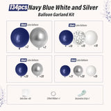 Navy Blue Balloon Garland Kit: Silver Confetti, Royal Blue & White (134 pcs)