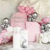 Pink Winter Wonderland Balloon Arch Garland Kit, Pink White Metallic Silver Balloons with Snowflake Star Foil Balloons for Winter Christmas Baby Its Cold Outside Baby Shower Birthday Party Decorations