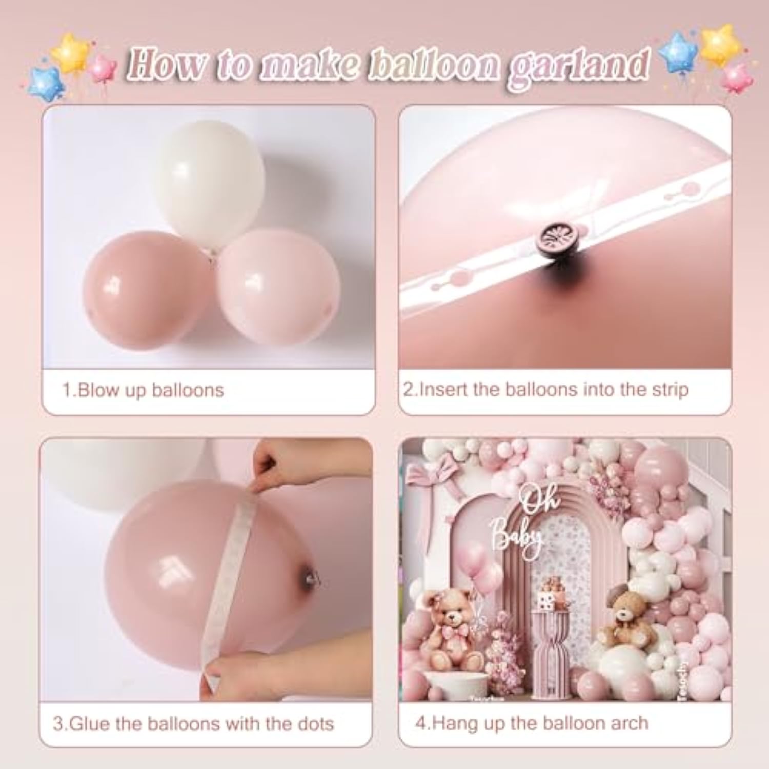 Dusty Pink Balloon Arch Garland Kit,141 Pcs Dusty Pink Light Pink Neutral Sand White Balloons For We Can Bearly Wait Baby Shower Gender Reveal Birthday Wedding Decoration