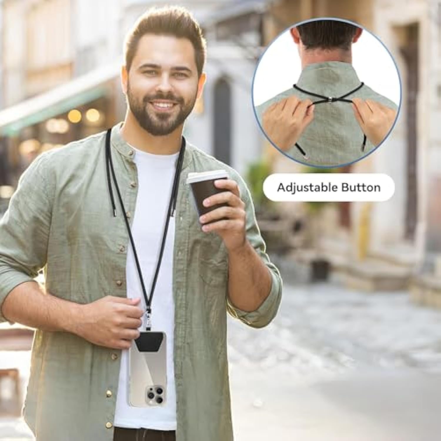 Crossbody and Wrist Nylon Phone Lanyard for All Phones, Black Grey