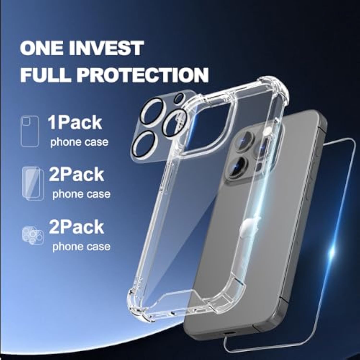 iPhone 15 Pro Max Clear Case 5-in-1 Lens Glass Screen Protector