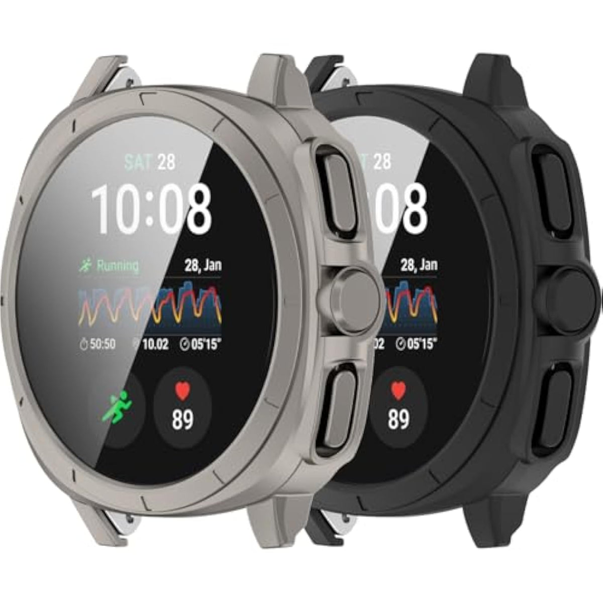 Intended For Samsung Galaxy Watch 7 Case 40Mm 44Mm Pc Rugged Bumper Frame With Tempered Glass Shock Proof Protective Shell For Galaxy Watch 7 Cover (Black&Gray, 44Mm)