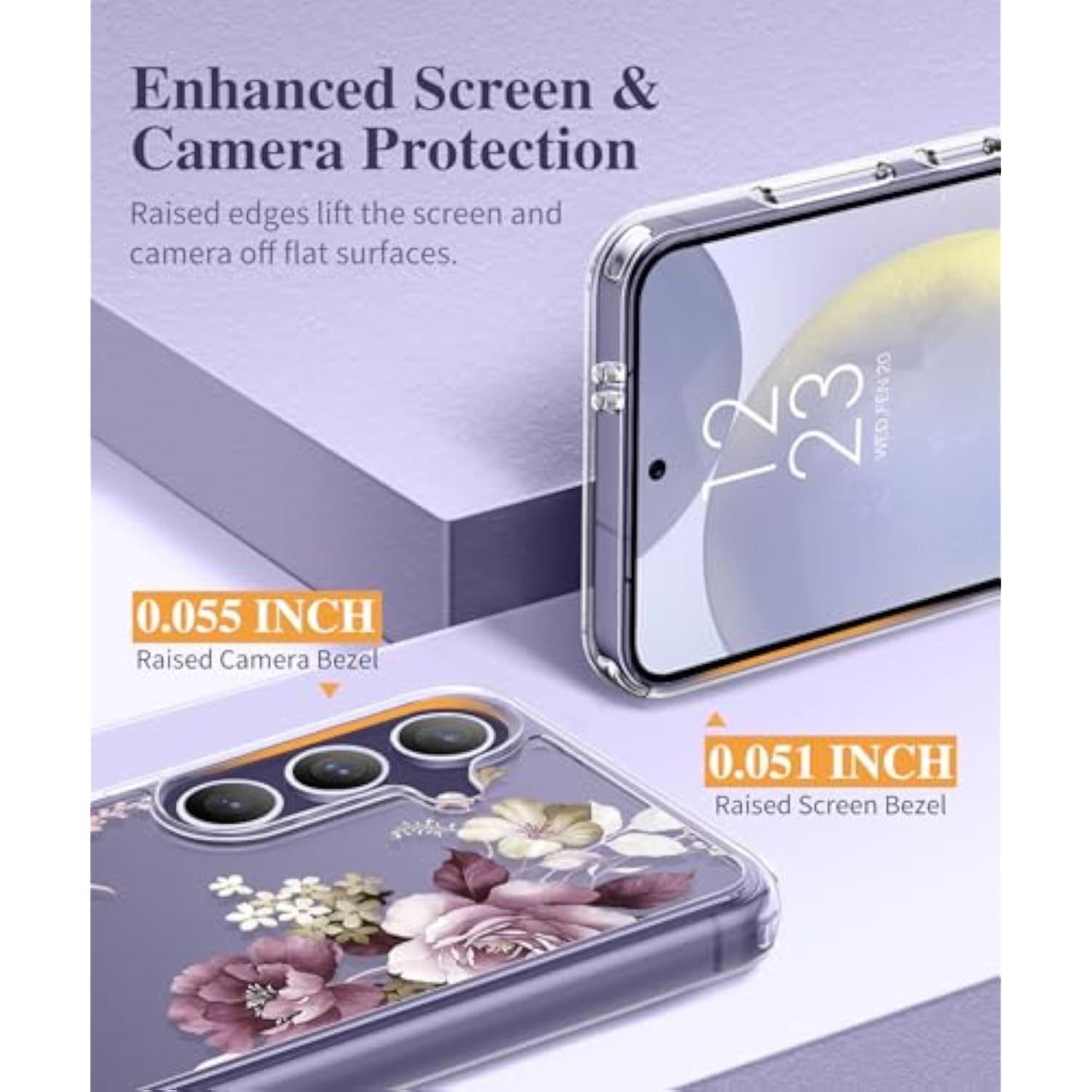 Compatible With Samsung Galaxy S24 Ultra Case Floral, With Screen & Camera Lens Protector,Hard Pc&Tpu Bumper Clear Shockproof Protective For S24 Ultra Phone Women 6.8"(Cherry Blossoms/Purple)
