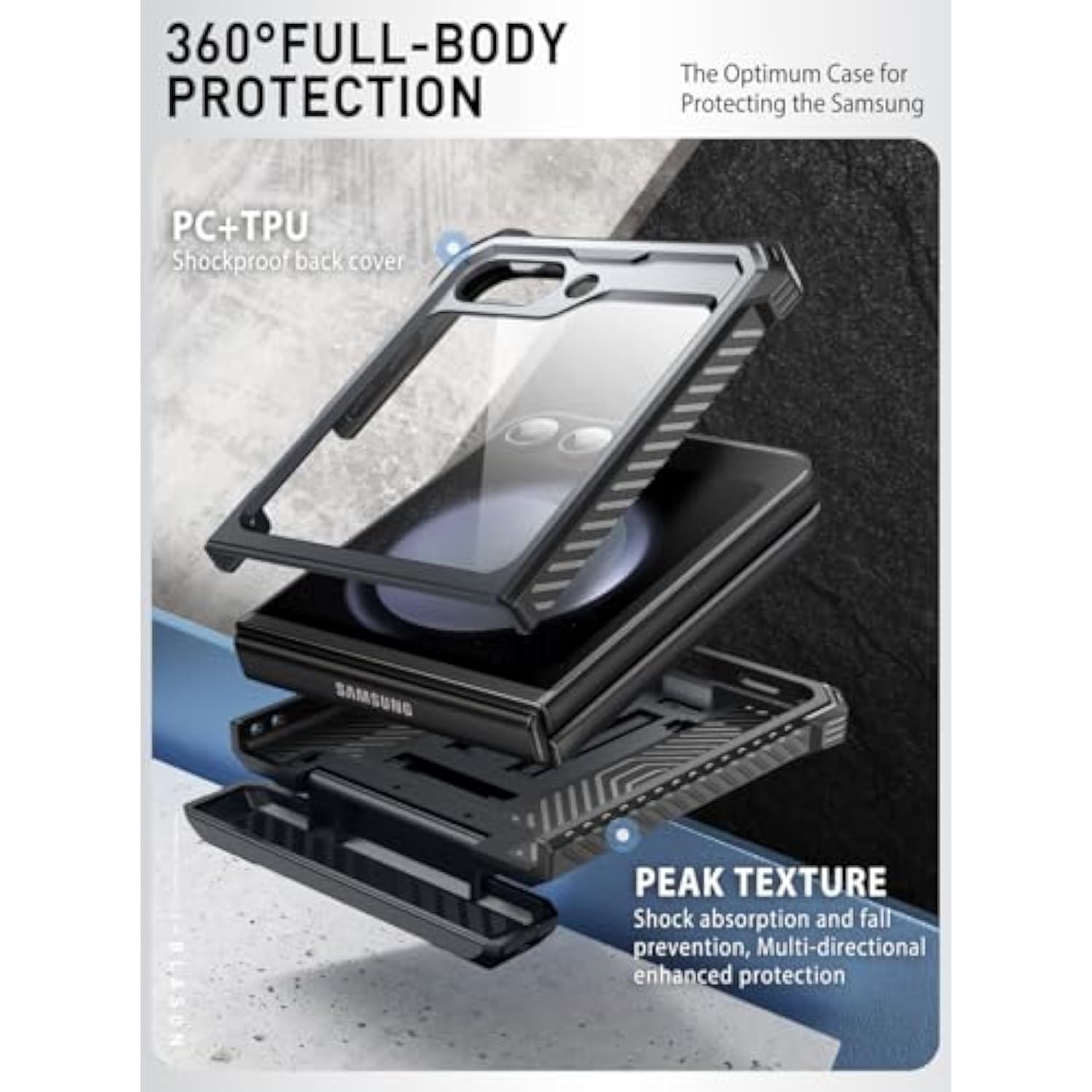 i-Blason for Samsung Galaxy Z Flip 7 FE Case, Z Flip6 Case with Stand, [Built-in Screen Protector] [Hinge Protection] [Belt-Clip], Military Phone Case for Samsung Z Flip 7 FE/6/5, Armorbox, Black