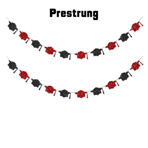 Red and Black Graduation Decorations Class of 2026 Graduation Banner Pre-Strung Glitter Congrats Grad Cap Banner for Grad Party Decorations 2026
