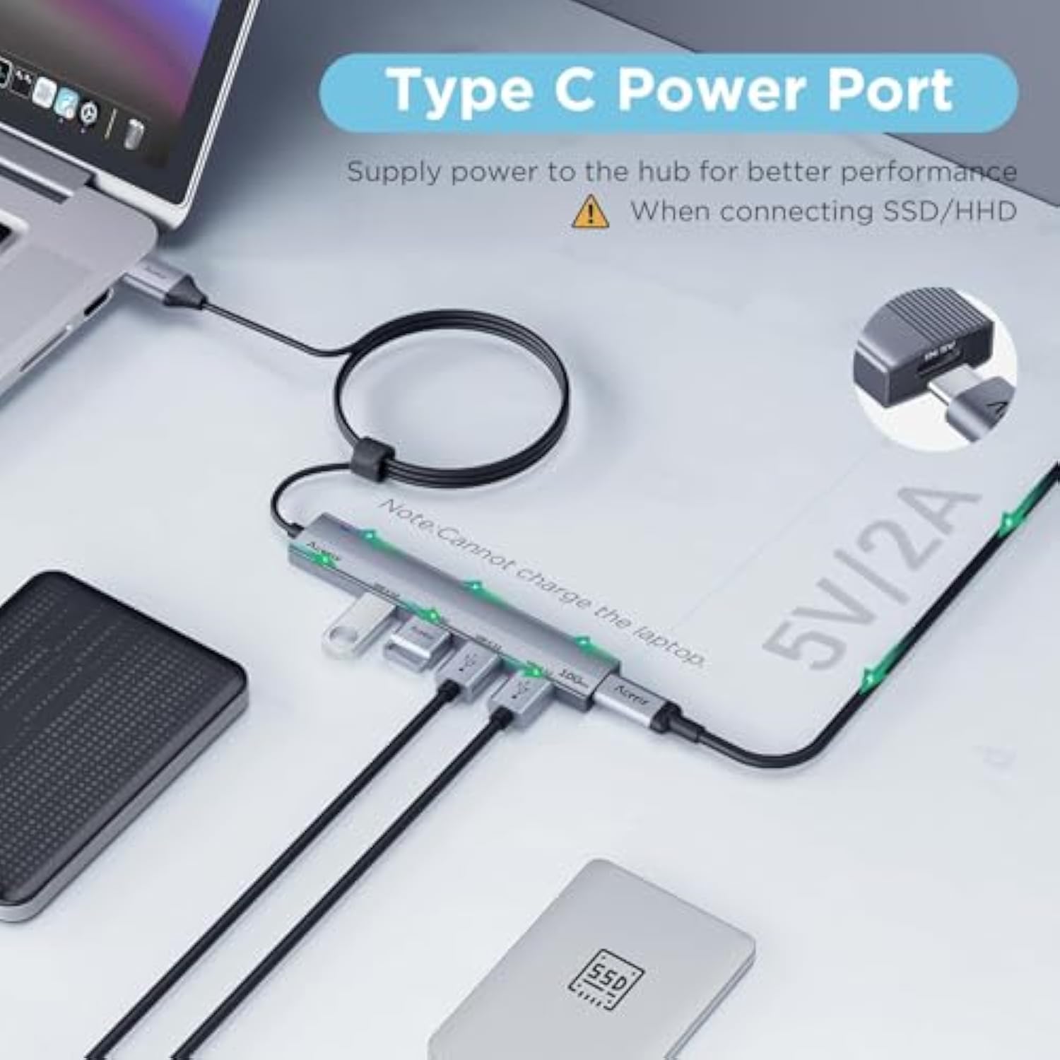 Usb 3.2 Hub With 4 Usb A 3.2 Ports, Usb 3.2 Gen 2 Splitter With 4Ft Extented L