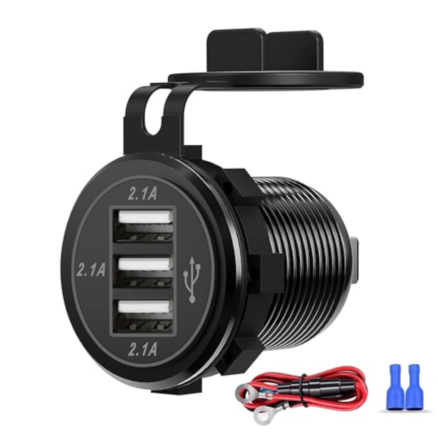 12V/24V Car Usb Charger Socket - 3 Usb Charger Socket For Car, Boat, Marine, Bus, Truck, Golf, Rv, Motorcycle And More - 1-Pack