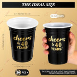 50 Pcs Cheers To 40 Years 16 Oz Birthday Party Disposable Cups Black Gold Plastic Tumbler Cups For 40Th Birthday Squad Tumblers For Wedding Anniversary Supplies Decorations