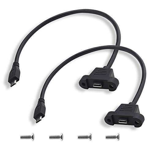 2 Pcs Micro USB 2.0 5 Pin Male to Female Extention Cable 0.3M/1Ft with Panel Mount Hole Including Mounting Screws for Transfering Data with Computer