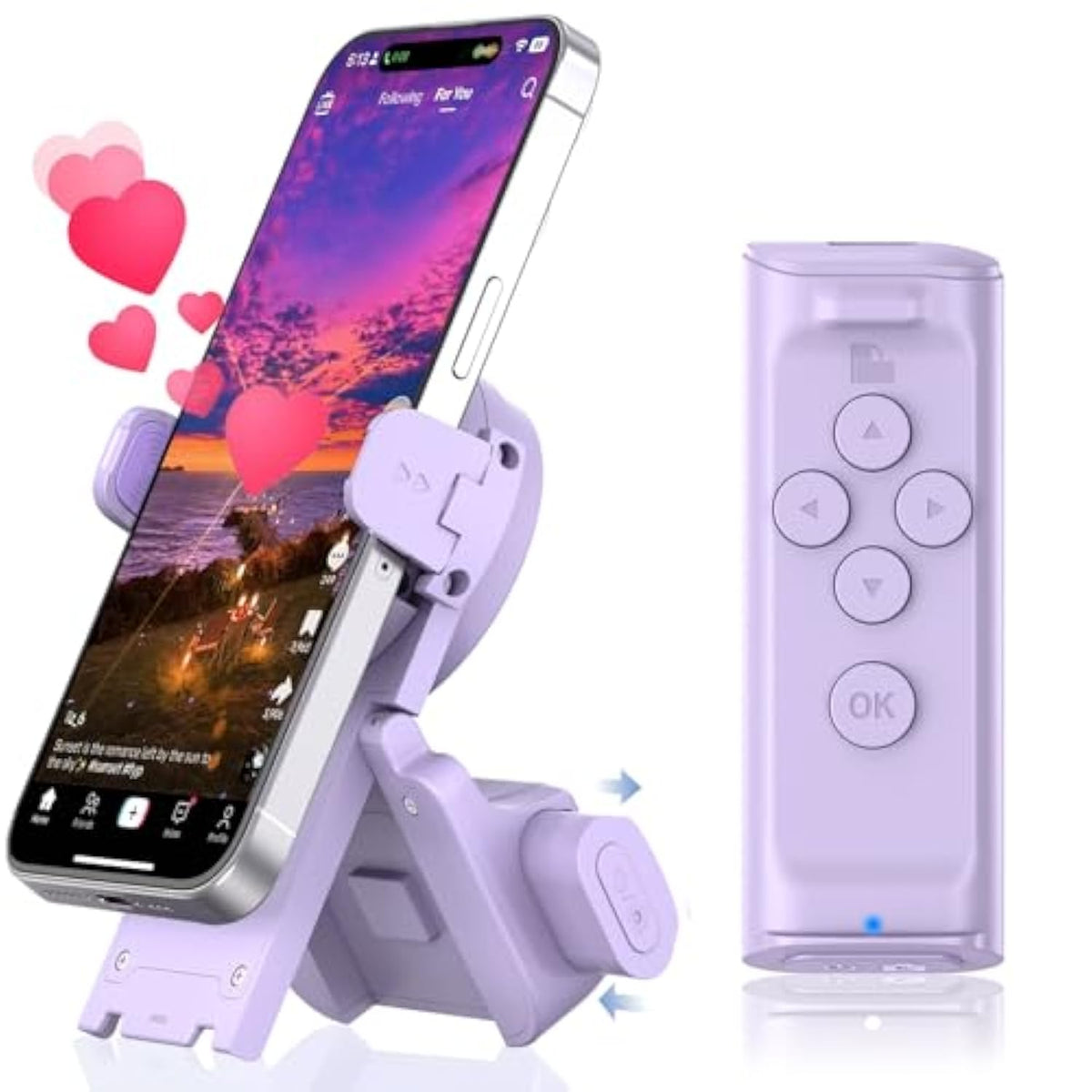 Remote Control Scrolling For Tiktok With Phone Stand,Page Turner For Kindle App E-Book,Bluetooth Camera Shutter Remote For Iphone, Android,Ios,Ipad,Tablet (Purple)