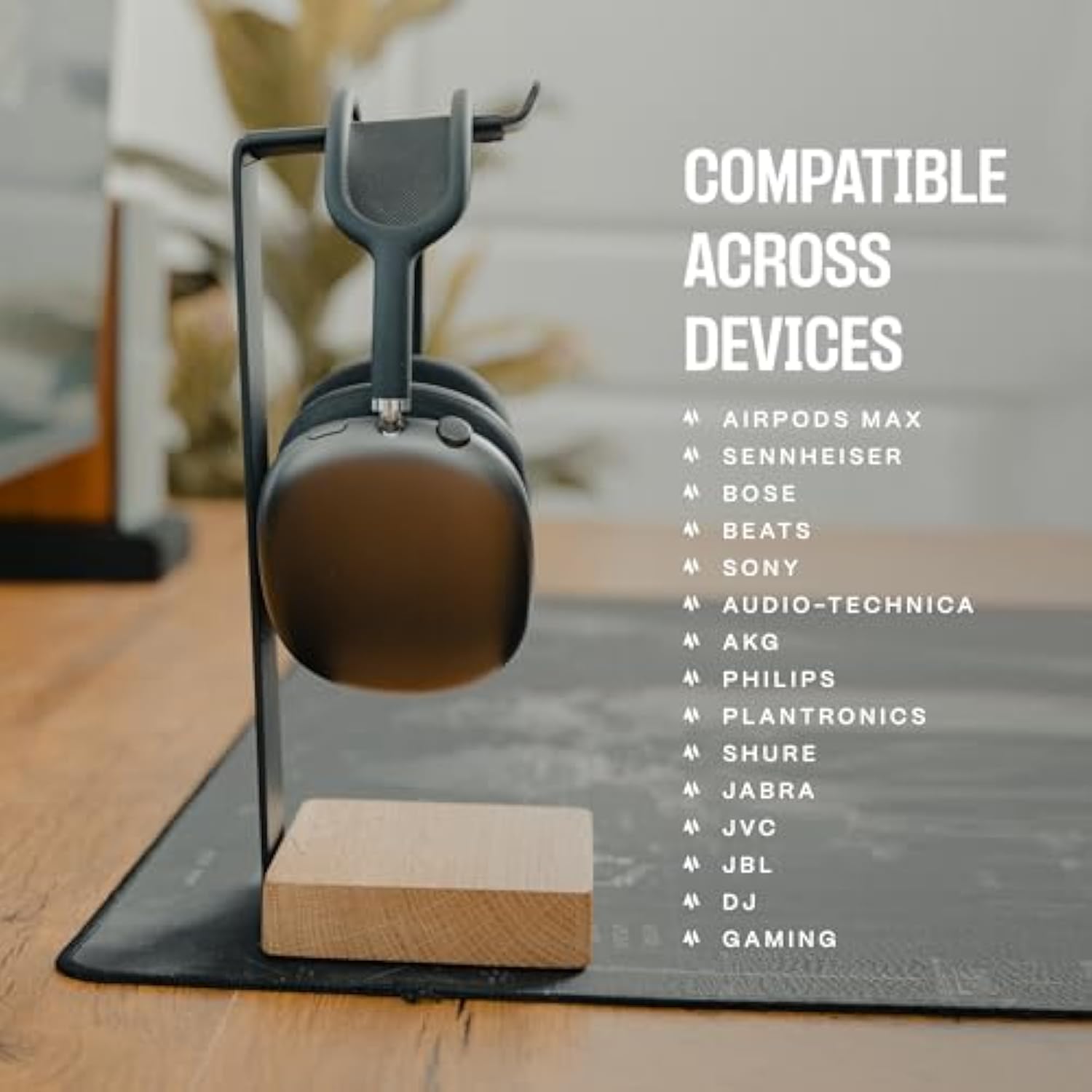 Universal Headphone Stand For Desk - Solid Wood Headset Stand For Desk - Heavy