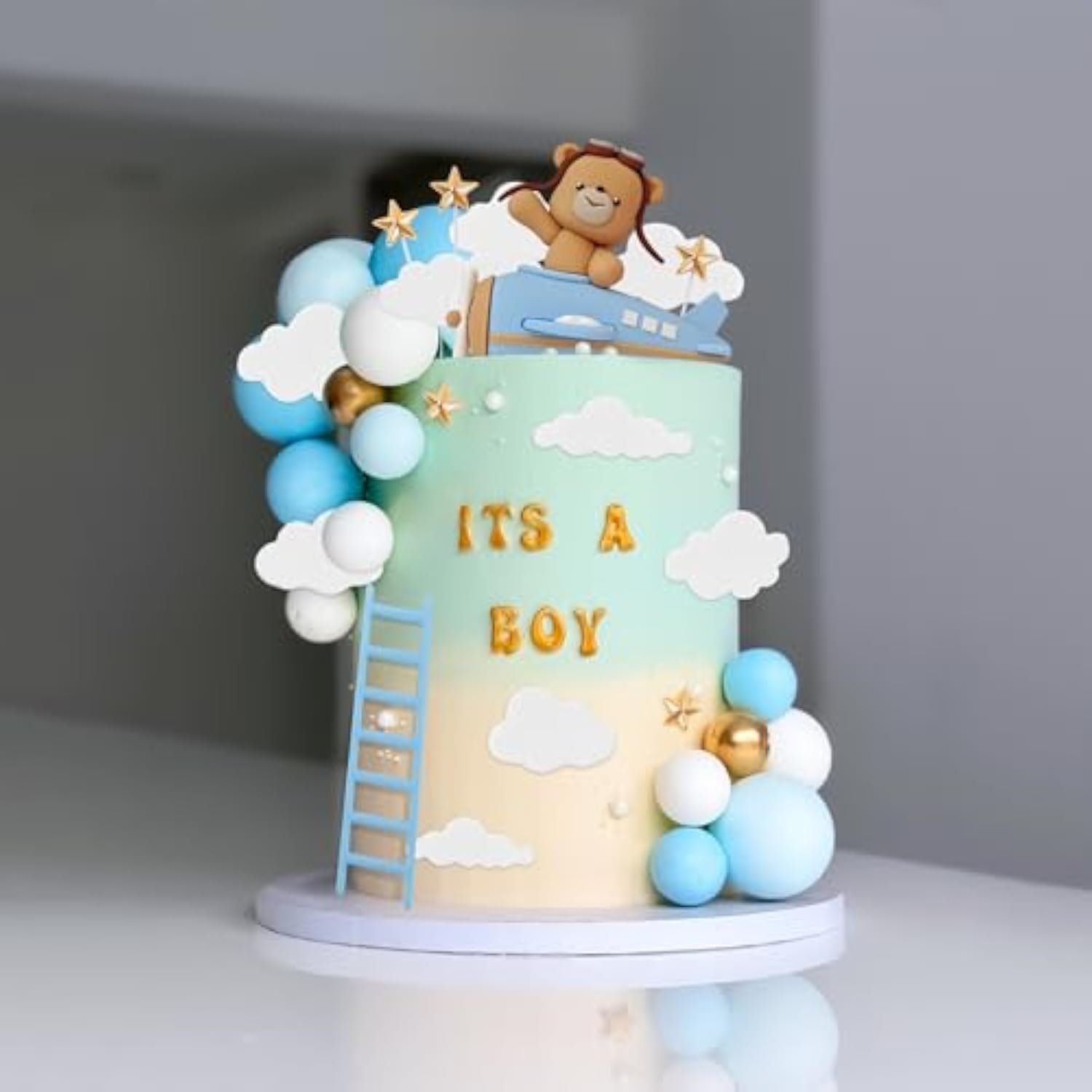 Blue Airplane Cake Topper for Time Flies 1st Birthday and Baby Shower Decor